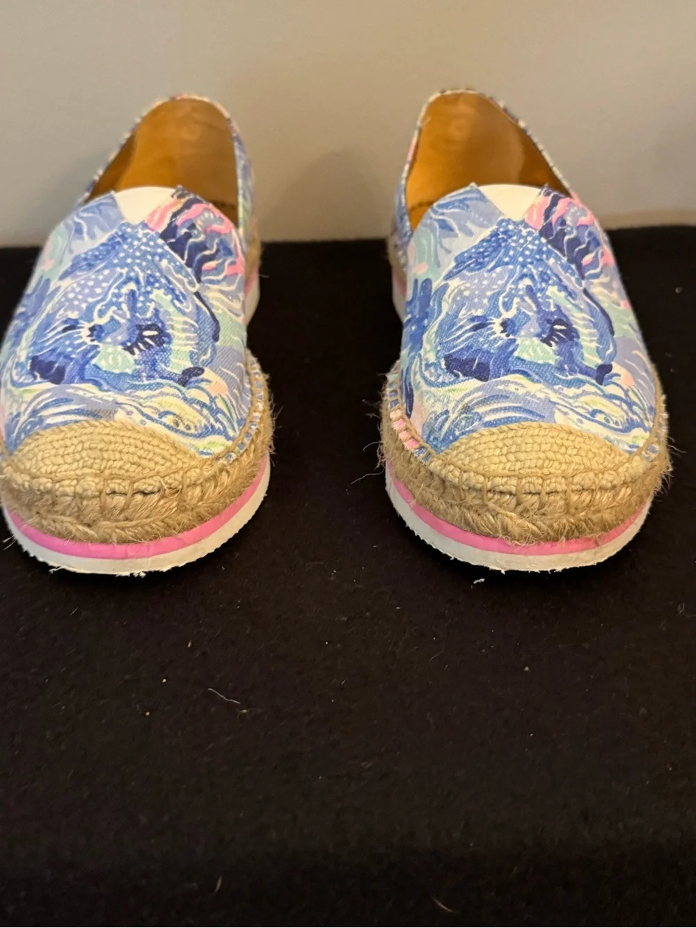 Lilly Pulitzer Marlo Blue Floral Espadrille Slip-On Shoes Size 7.5